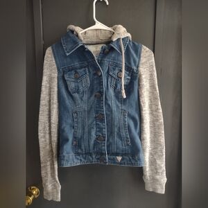 Guess Blue Denim Jacket with Gray Sleeves